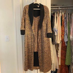 Silk Leopard Print Slip Nightgown and Fleece Lined Robe